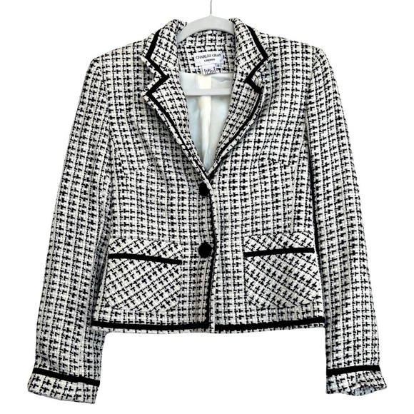 NWT! Charles Gray London Tweed Jacket, size 2, black and white - Picture 1 of 7